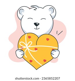 Pegatina plana de un oso con regalo de corazón 