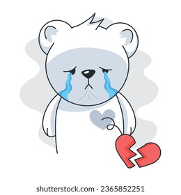 Flat sticker of a bear with shattered heart