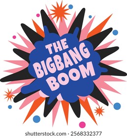 A flat sticker of big bang boom typography