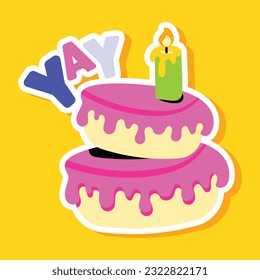 Flat sticker of birthday cake 