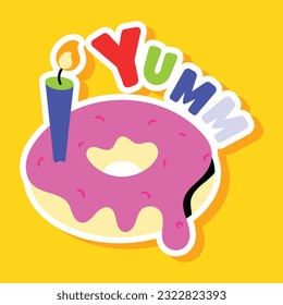 Flat sticker of birthday donut 