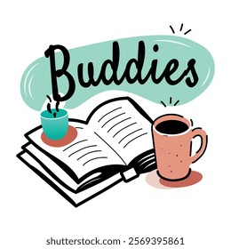 A flat sticker of book buddies 