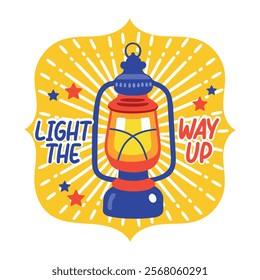 Flat sticker of bright lantern with motivating quote