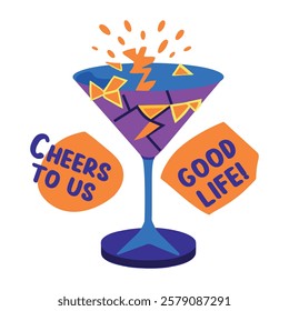A flat sticker of broken glass with good life typography 