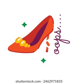  A flat sticker of broken heel with typography 