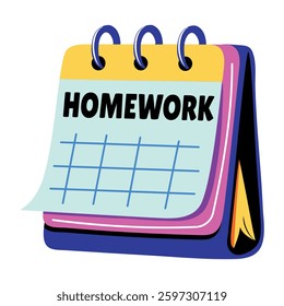 A flat sticker of a calendar depicting homework schedule 