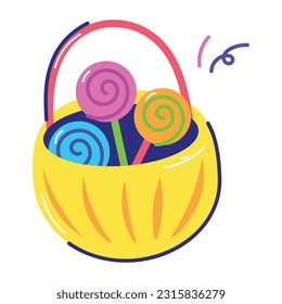 A flat sticker of candy basket 