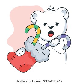 Flat sticker of candy canes in holiday stocking 