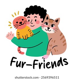 A flat sticker of a cat lover with fur friends typography 