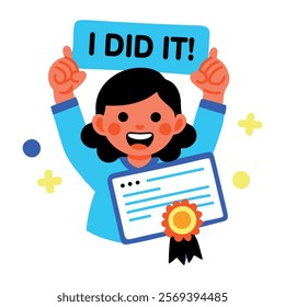 A flat sticker of a certified student with i did it typography 