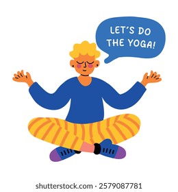 A flat sticker of a character doing yoga 