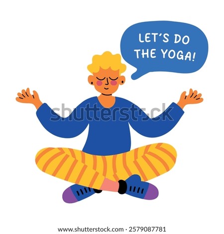 A flat sticker of a character doing yoga 