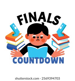 A flat sticker of a character with finals countdown typography 