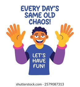 A flat sticker of a character with have fun typography 