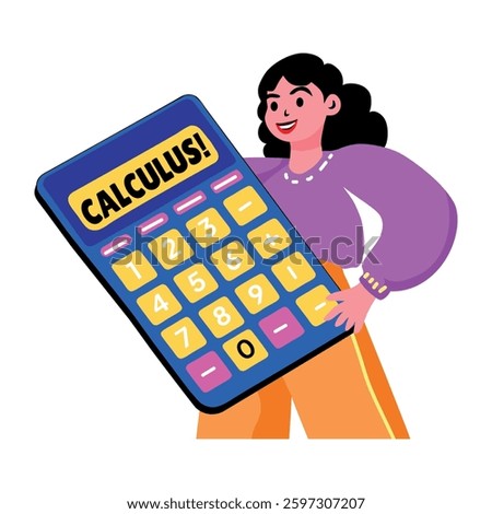 Flat sticker of a character holding a calculator written calculus 