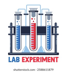 A flat sticker of chemical tubes with lab experiment typography 