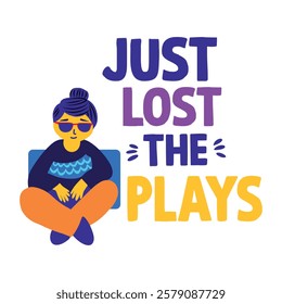 A flat sticker of chill character with lost plays typography 