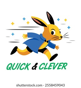 A flat sticker of clever rabbit with typography 
