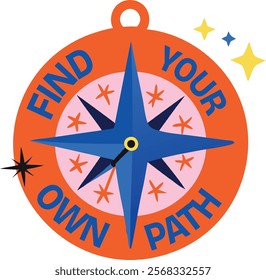 A flat sticker of a compass with find your own path typography