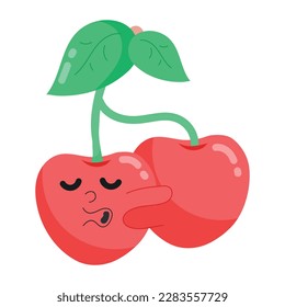 Flat sticker of a cute hugging cherries 