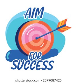 A flat sticker of a dartboard with the text aim for success 