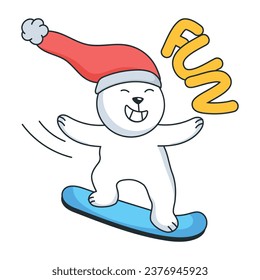 Flat sticker depicting bear having skating fun 