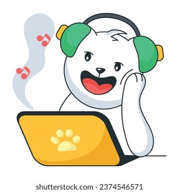 Flat sticker depicting bear listening to work music 