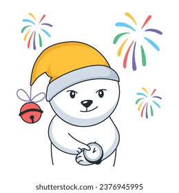 Flat sticker depicting bear waiting for christmas fireworks