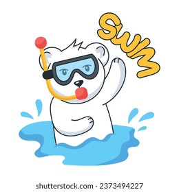 Flat sticker depicting a bear wearing diving bear 