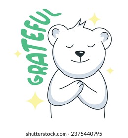 A flat sticker depicting grateful bear 