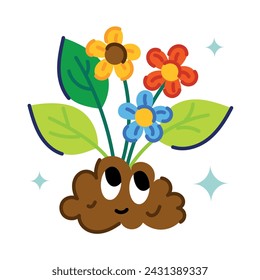 Here’s a flat sticker depicting growing flowers 