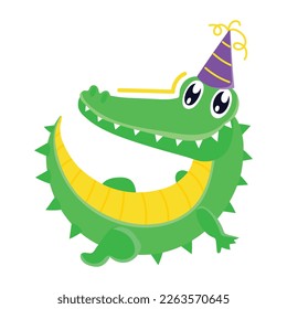 Flat sticker design of crocodile birthday 