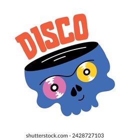 A flat sticker of disco skull 