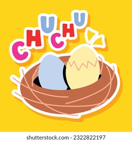 Flat sticker of egg nest 