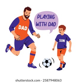 A flat sticker of father and son playing football
