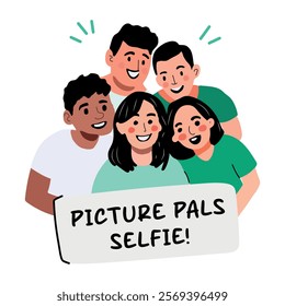 A flat sticker of friends taking selfie together 