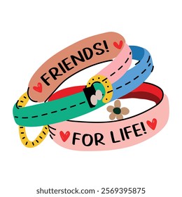 A flat sticker of friendship bracelets with the words friends and for life on them