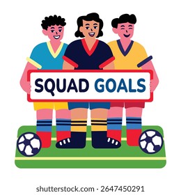 A flat sticker of game athletes with squad goals typography
