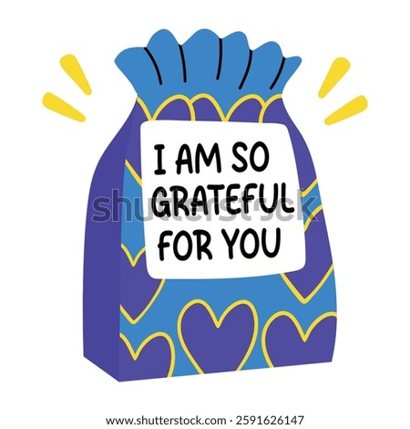 A flat sticker of goodies with grateful typography