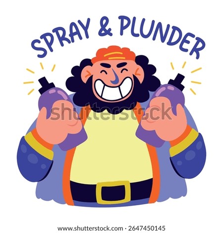 A flat sticker of graffiti artist with spray and plunder typography