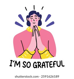 A flat sticker of a grateful character