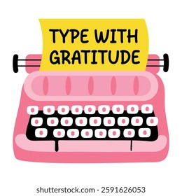 A flat sticker of a gratitude note Witten by a typewriter