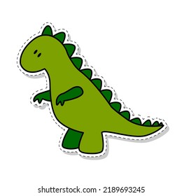 Flat sticker of green tyrannosaurus dinosaur. Vector illustration.