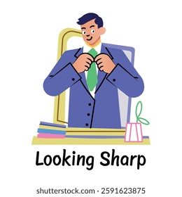 A flat sticker of groom with looking sharp typography
