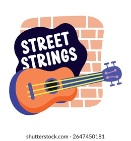 A flat sticker of guitar with street strings typography