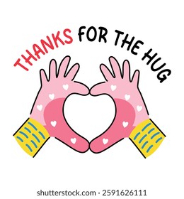 A flat sticker of hand gesture making heart with thanks typography