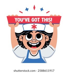 A flat sticker of happy nurse with you have got this typography 