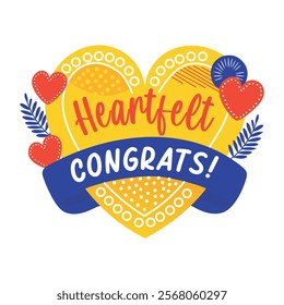 A flat sticker of heartfelt congrats typography