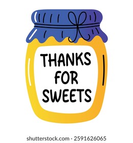 A flat sticker of honey jar with thanks for sweets typography