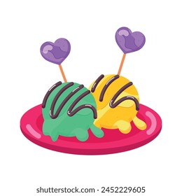 A flat sticker of ice cream scoops serving